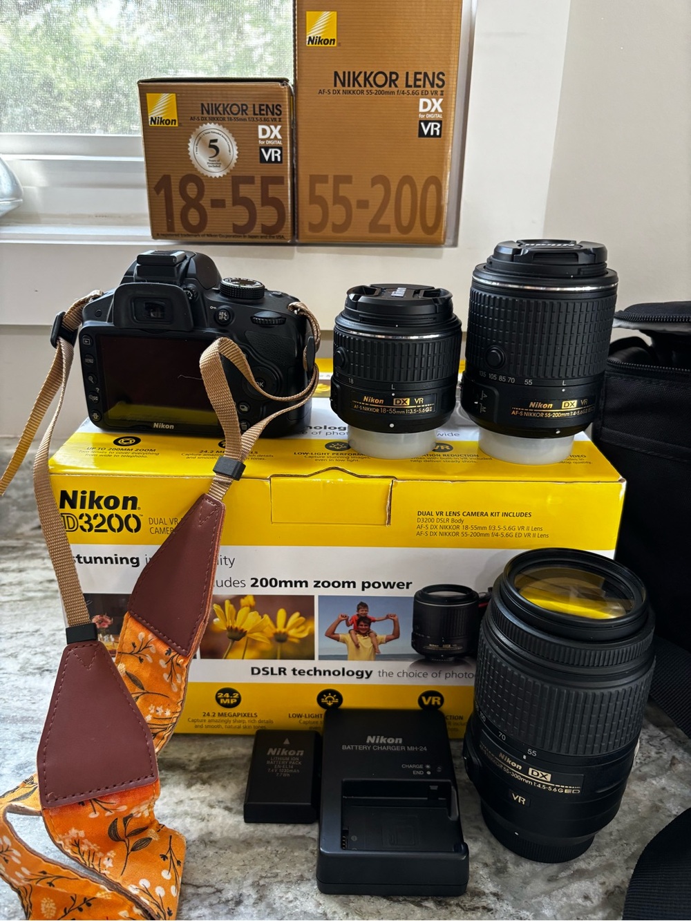 Nikon 3200 DSLR Camera Kit with Black Body and Black Lenses